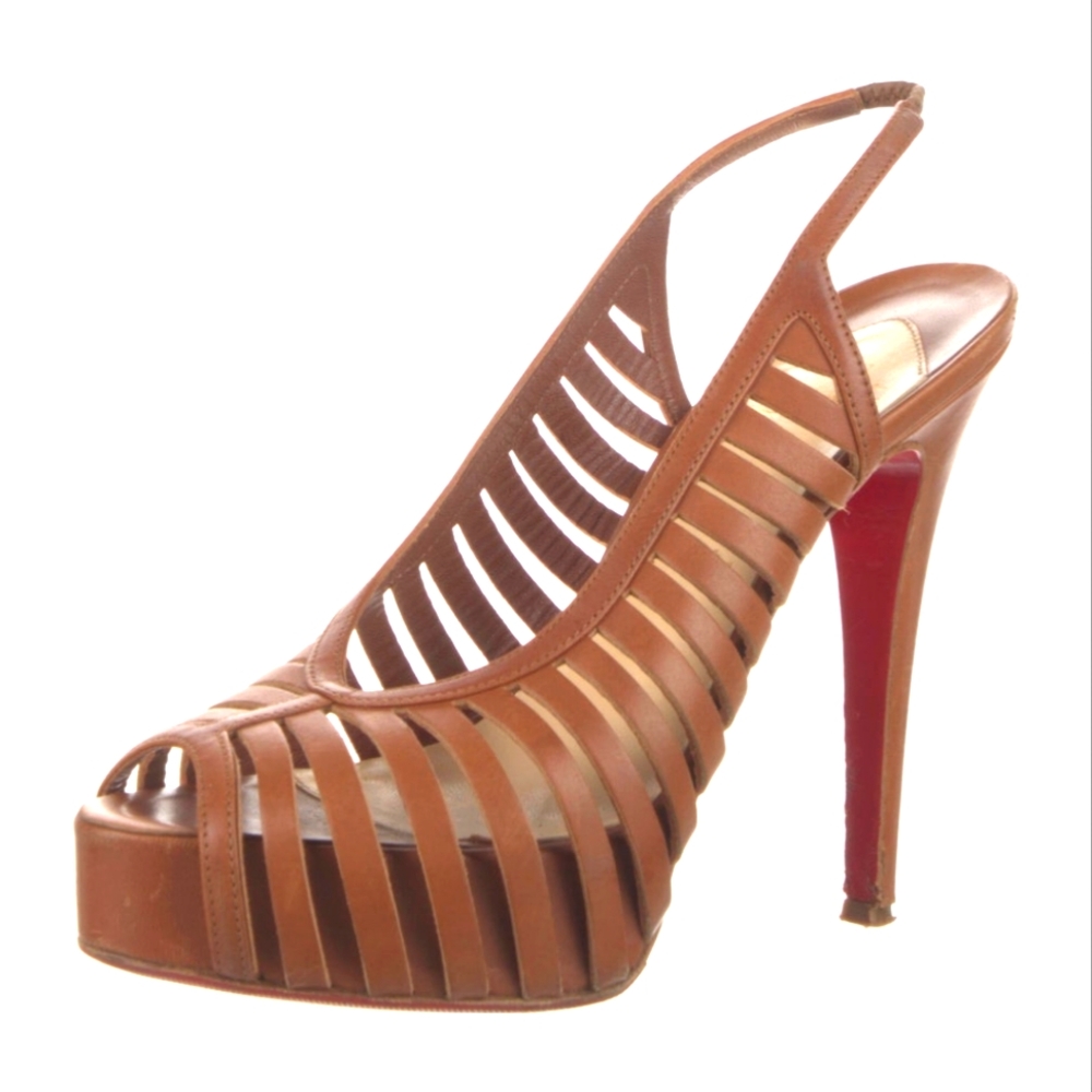 CHRISTIAN LOUBOUTIN Leather Cutout Accent Slingback Sandals